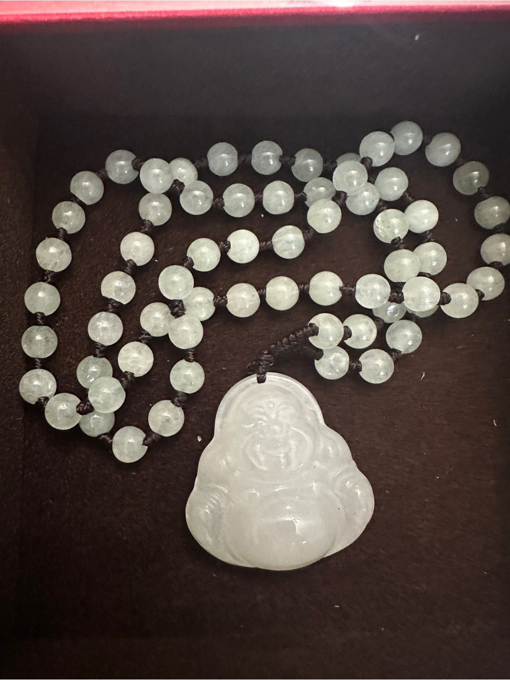 Natural Quartz Jade Laughing Buddha Pendant Necklace Blessing Gift w/ Box